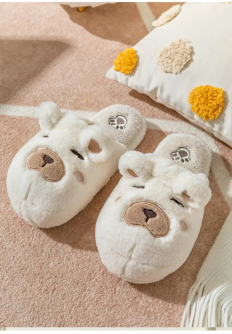 Warm Slipper House Cartoon Teddy Bear Womens Winter Plush Contton Indoor Funny Fuzzy Floor Home Room Shoes Flat Female Men Male