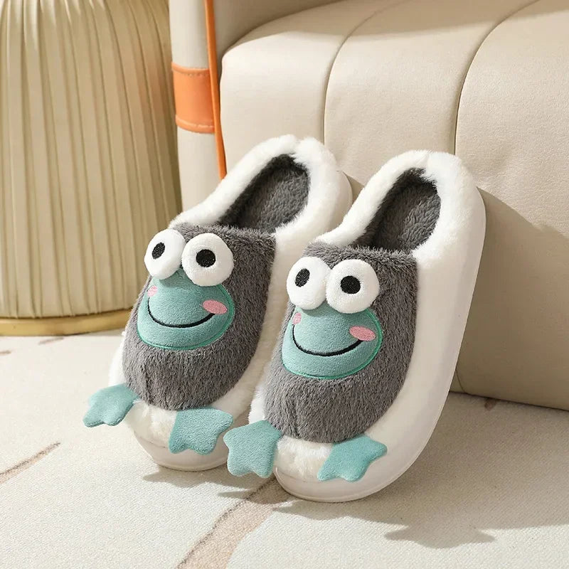 Warm Slipper House Cartoon Teddy Bear Womens Winter Plush Contton Indoor Funny Fuzzy Floor Home Room Shoes Flat Female Men Male