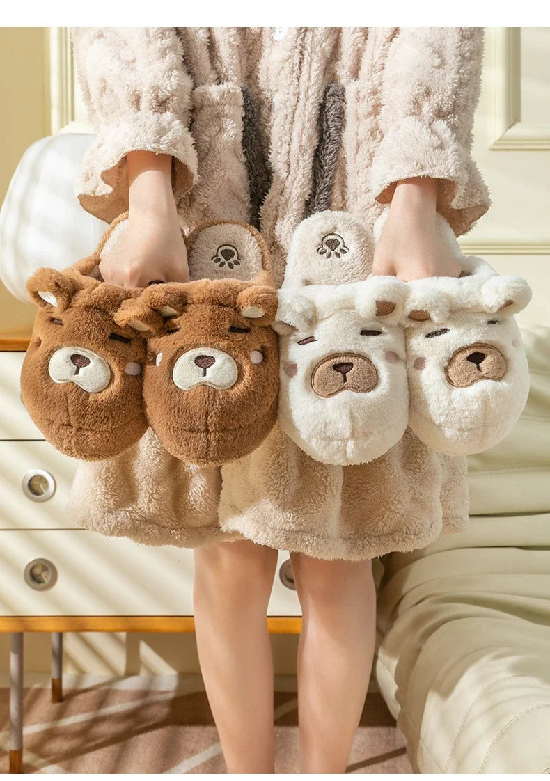 Warm Slipper House Cartoon Teddy Bear Womens Winter Plush Contton Indoor Funny Fuzzy Floor Home Room Shoes Flat Female Men Male