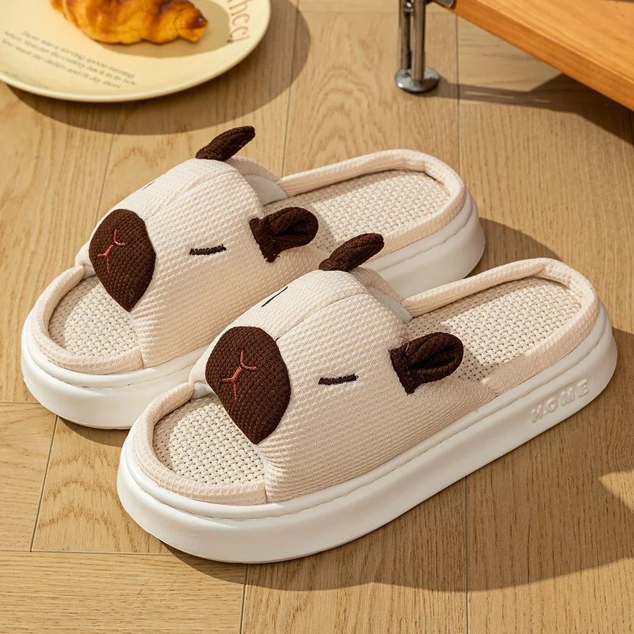 Cute Cartoon Flax Summer Women's Indoor Slippers Bedroom Soft Thick Sole Anti slip and odor proof  Fashion Leisure Home Shoes