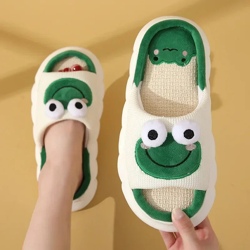 2024 Cute Cartoon Cow Linen Slippers Universal Indoor Home Four Seasons Non-slip Cotton Linen Sandals