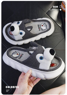 Mo Dou All Senson Designer Slippers Cute Cartoon Lovely Animals Bedroom Cotton Home Shoes Indoor Thick Sole Couples Men Women