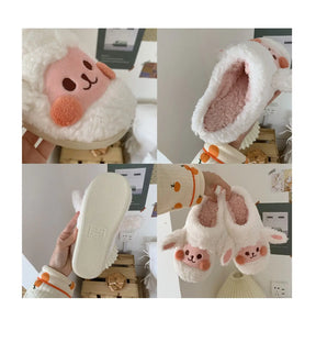 Comwarm Cute Dog Short Plush Slippers For Women 2023 Winter Warm Furry Cotton Shoes Couples Home Indoor Bedroom Cozy Slippers