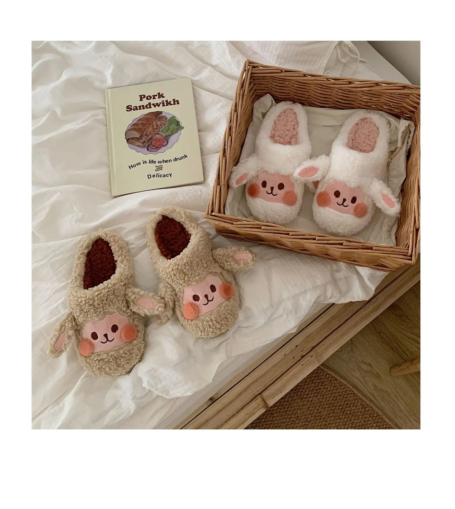 Comwarm Cute Dog Short Plush Slippers For Women 2023 Winter Warm Furry Cotton Shoes Couples Home Indoor Bedroom Cozy Slippers