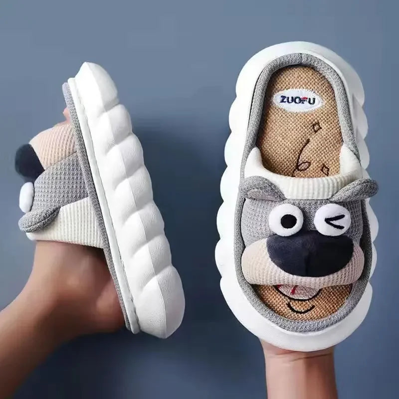 Mo Dou All Senson Designer Slippers Cute Cartoon Lovely Animals Bedroom Cotton Home Shoes Indoor Thick Sole Couples Men Women