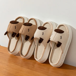 Cute Cartoon Flax Summer Women's Indoor Slippers Bedroom Soft Thick Sole Anti slip and odor proof  Fashion Leisure Home Shoes