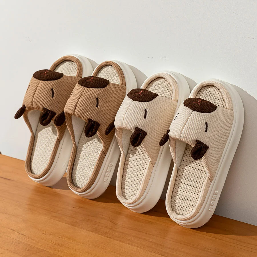 Cute Cartoon Flax Summer Women's Indoor Slippers Bedroom Soft Thick Sole Anti slip and odor proof  Fashion Leisure Home Shoes