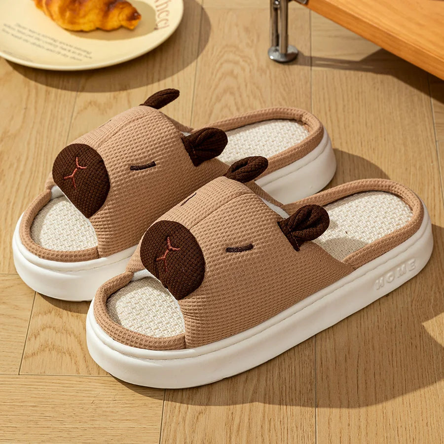 Cute Cartoon Flax Summer Women's Indoor Slippers Bedroom Soft Thick Sole Anti slip and odor proof  Fashion Leisure Home Shoes