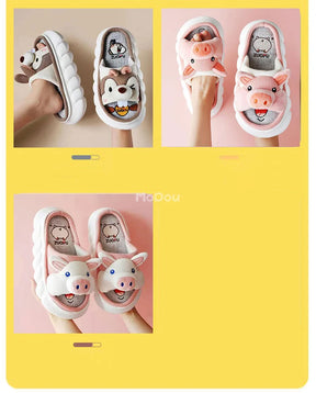 Mo Dou All Senson Designer Slippers Cute Cartoon Lovely Animals Bedroom Cotton Home Shoes Indoor Thick Sole Couples Men Women