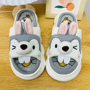 Mo Dou All Senson Designer Slippers Cute Cartoon Lovely Animals Bedroom Cotton Home Shoes Indoor Thick Sole Couples Men Women