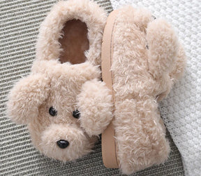 Comwarm Cute Dog Short Plush Slippers For Women 2023 Winter Warm Furry Cotton Shoes Couples Home Indoor Bedroom Cozy Slippers