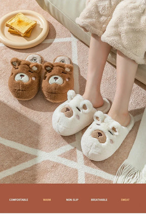 Warm Slipper House Cartoon Teddy Bear Womens Winter Plush Contton Indoor Funny Fuzzy Floor Home Room Shoes Flat Female Men Male