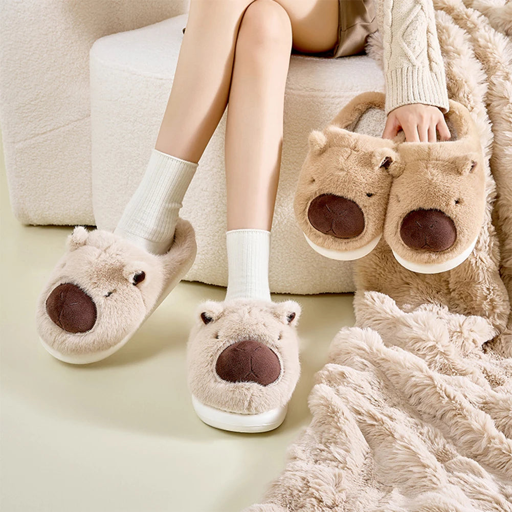 Highland Cow Capybara Plush Slippers Cartoon Capibara Cotton Shoes Comfortable Slip-on House Couple Slippers for Indoor Bedroom