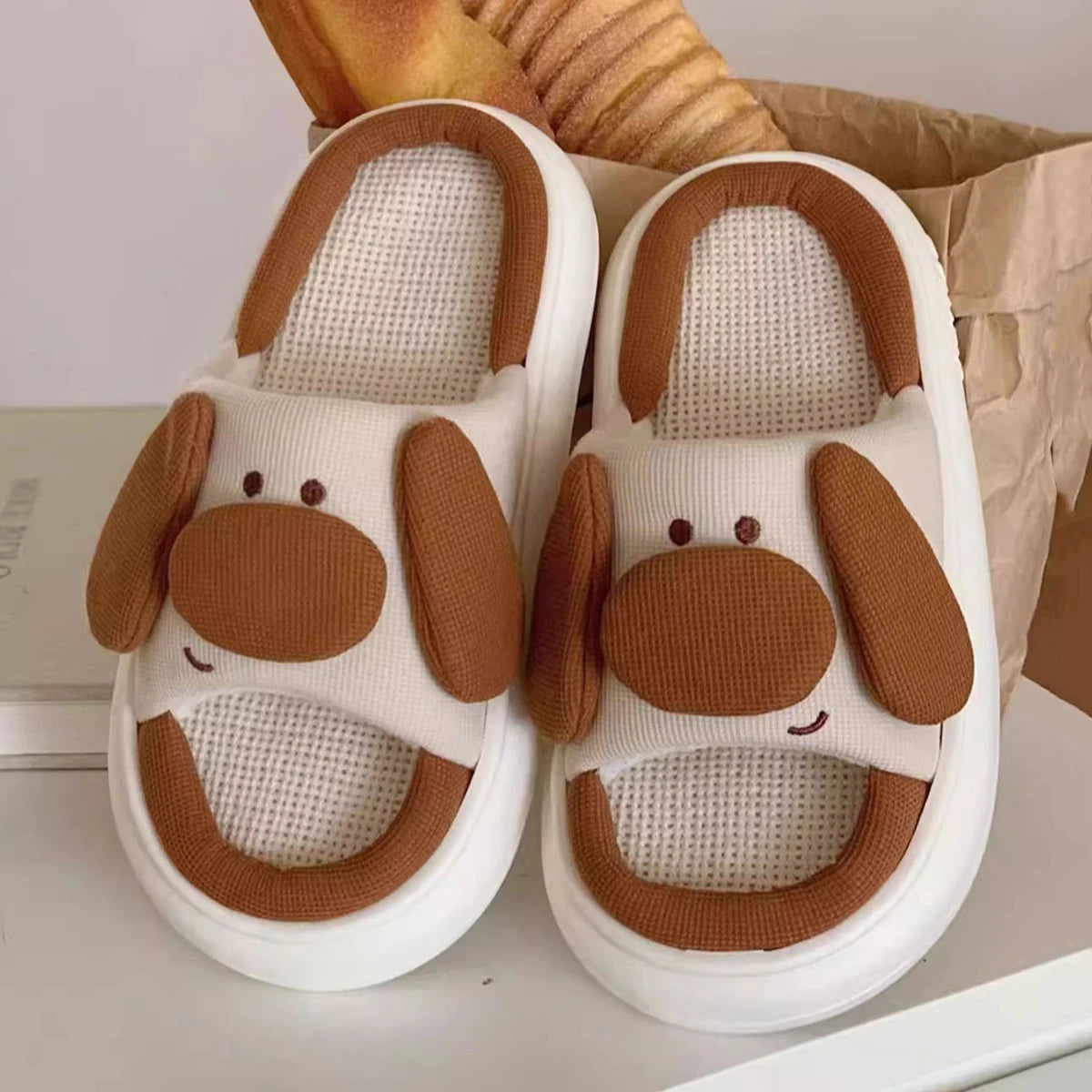 Mo Dou All Senson Designer Slippers Cute Cartoon Lovely Animals Bedroom Cotton Home Shoes Indoor Thick Sole Couples Men Women