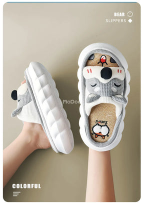 Mo Dou All Senson Designer Slippers Cute Cartoon Lovely Animals Bedroom Cotton Home Shoes Indoor Thick Sole Couples Men Women