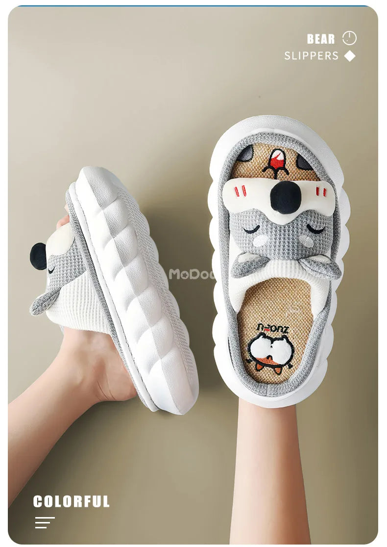 Mo Dou All Senson Designer Slippers Cute Cartoon Lovely Animals Bedroom Cotton Home Shoes Indoor Thick Sole Couples Men Women