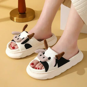 2024 Cute Cartoon Cow Linen Slippers Universal Indoor Home Four Seasons Non-slip Cotton Linen Sandals