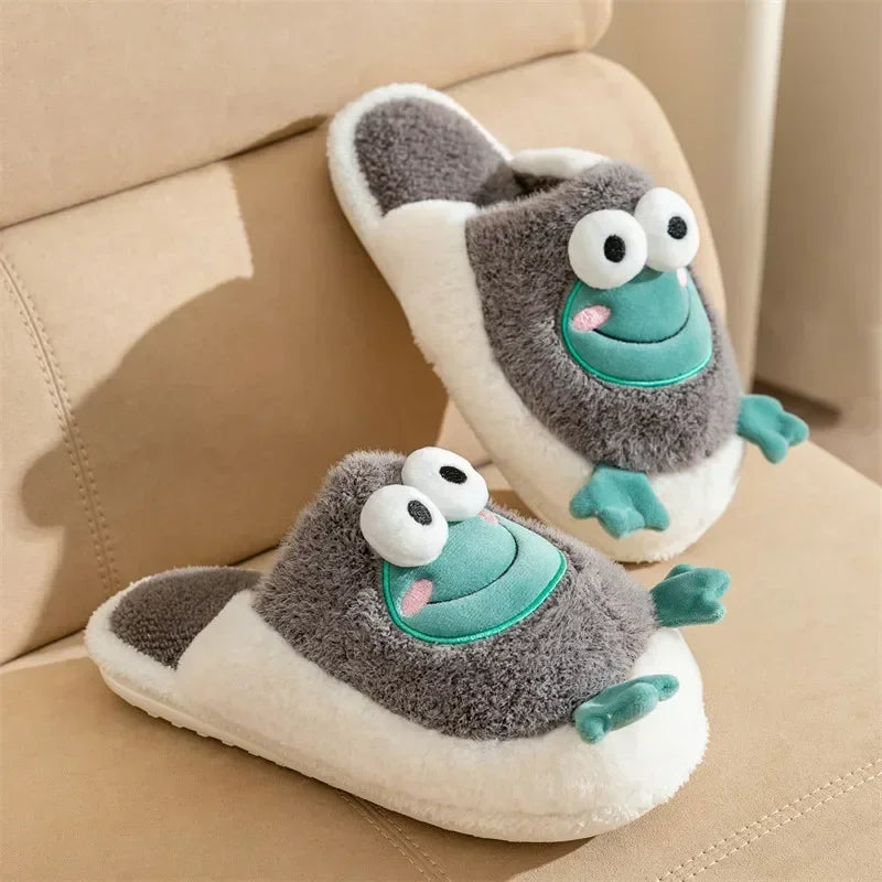 Warm Slipper House Cartoon Teddy Bear Womens Winter Plush Contton Indoor Funny Fuzzy Floor Home Room Shoes Flat Female Men Male