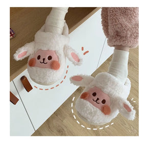 Comwarm Cute Dog Short Plush Slippers For Women 2023 Winter Warm Furry Cotton Shoes Couples Home Indoor Bedroom Cozy Slippers