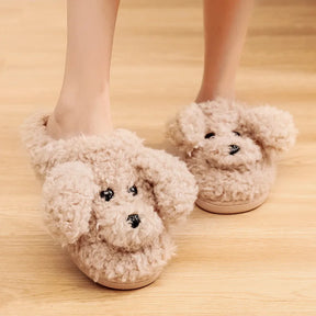 Comwarm Cute Dog Short Plush Slippers For Women 2023 Winter Warm Furry Cotton Shoes Couples Home Indoor Bedroom Cozy Slippers