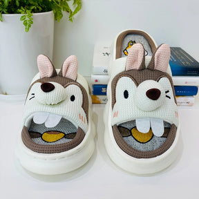 Mo Dou All Senson Designer Slippers Cute Cartoon Lovely Animals Bedroom Cotton Home Shoes Indoor Thick Sole Couples Men Women