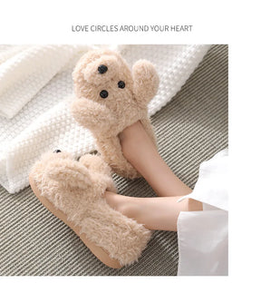 Comwarm Cute Dog Short Plush Slippers For Women 2023 Winter Warm Furry Cotton Shoes Couples Home Indoor Bedroom Cozy Slippers