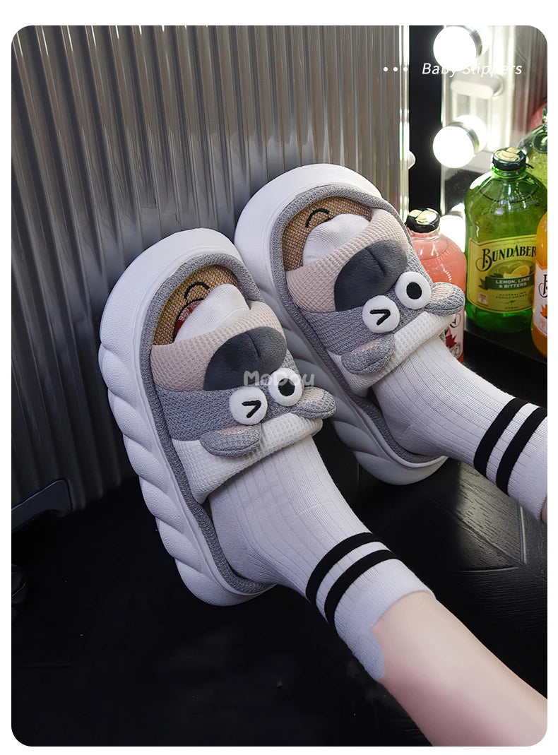 Mo Dou All Senson Designer Slippers Cute Cartoon Lovely Animals Bedroom Cotton Home Shoes Indoor Thick Sole Couples Men Women