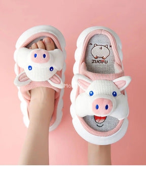 Mo Dou All Senson Designer Slippers Cute Cartoon Lovely Animals Bedroom Cotton Home Shoes Indoor Thick Sole Couples Men Women