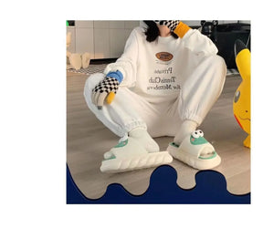 Women's Slippers Comfortable Soft Thick Sole Four Seasons Indoor Cartoon Frog Linen Slippers Anti Slip Couples's Home Slippers