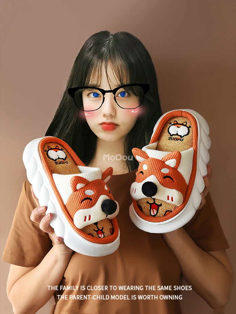 Mo Dou All Senson Designer Slippers Cute Cartoon Lovely Animals Bedroom Cotton Home Shoes Indoor Thick Sole Couples Men Women