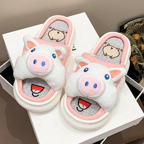 Mo Dou All Senson Designer Slippers Cute Cartoon Lovely Animals Bedroom Cotton Home Shoes Indoor Thick Sole Couples Men Women