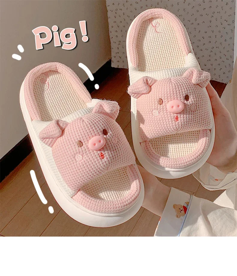 Mo Dou All Senson Designer Slippers Cute Cartoon Lovely Animals Bedroom Cotton Home Shoes Indoor Thick Sole Couples Men Women