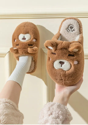Warm Slipper House Cartoon Teddy Bear Womens Winter Plush Contton Indoor Funny Fuzzy Floor Home Room Shoes Flat Female Men Male