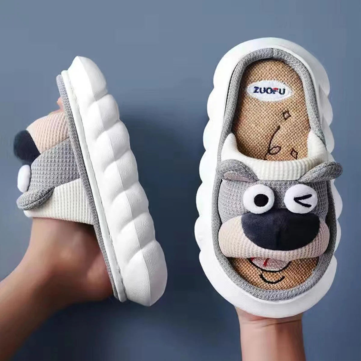 Mo Dou All Senson Designer Slippers Cute Cartoon Lovely Animals Bedroom Cotton Home Shoes Indoor Thick Sole Couples Men Women