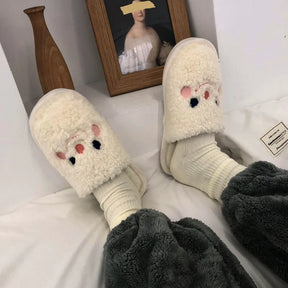 Comwarm Cute Dog Short Plush Slippers For Women 2023 Winter Warm Furry Cotton Shoes Couples Home Indoor Bedroom Cozy Slippers