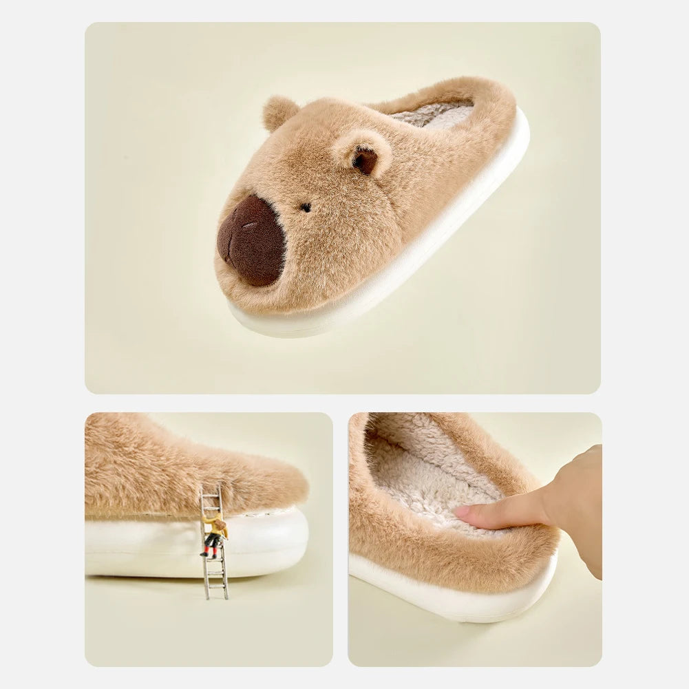 Highland Cow Capybara Plush Slippers Cartoon Capibara Cotton Shoes Comfortable Slip-on House Couple Slippers for Indoor Bedroom