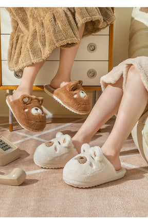 Warm Slipper House Cartoon Teddy Bear Womens Winter Plush Contton Indoor Funny Fuzzy Floor Home Room Shoes Flat Female Men Male
