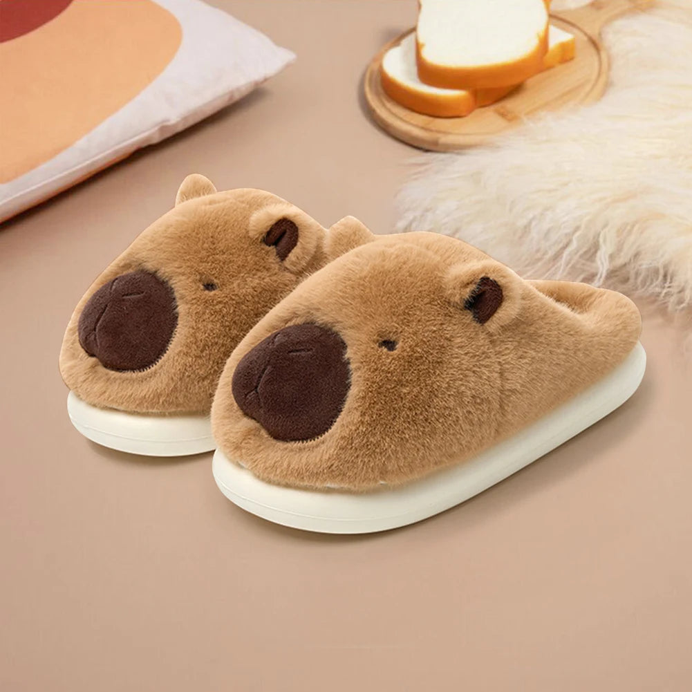 Highland Cow Capybara Plush Slippers Cartoon Capibara Cotton Shoes Comfortable Slip-on House Couple Slippers for Indoor Bedroom