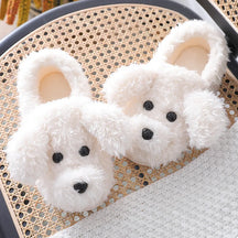 Comwarm Cute Dog Short Plush Slippers For Women 2023 Winter Warm Furry Cotton Shoes Couples Home Indoor Bedroom Cozy Slippers