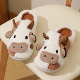 New winter neutral cartoon cow warm plush slippers for couples, indoor anti slip home slippers for men and women, home cotton sh