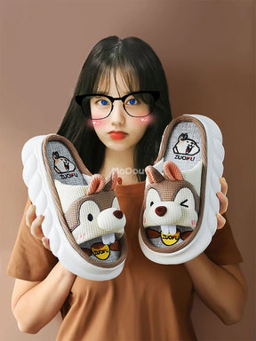 Mo Dou All Senson Designer Slippers Cute Cartoon Lovely Animals Bedroom Cotton Home Shoes Indoor Thick Sole Couples Men Women