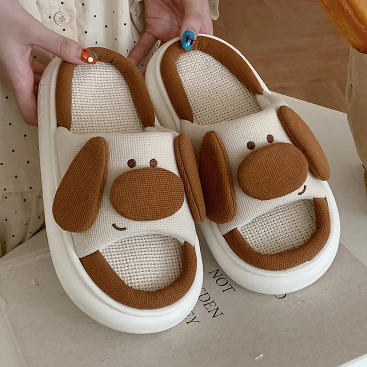 Mo Dou All Senson Designer Slippers Cute Cartoon Lovely Animals Bedroom Cotton Home Shoes Indoor Thick Sole Couples Men Women