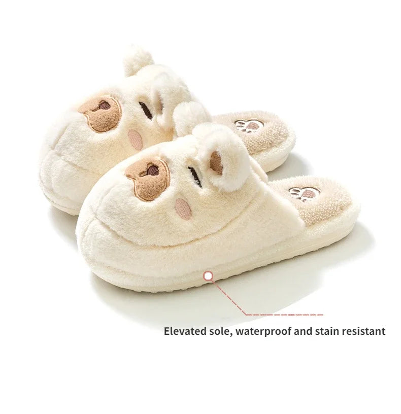 Warm Slipper House Cartoon Teddy Bear Womens Winter Plush Contton Indoor Funny Fuzzy Floor Home Room Shoes Flat Female Men Male