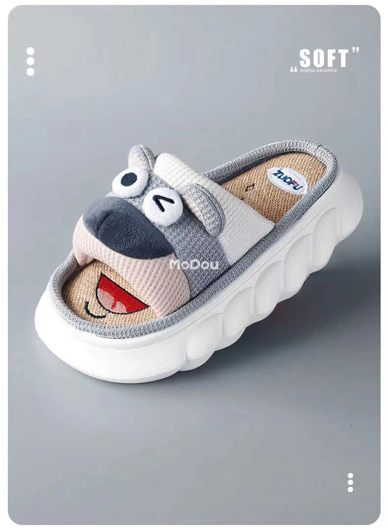 Mo Dou All Senson Designer Slippers Cute Cartoon Lovely Animals Bedroom Cotton Home Shoes Indoor Thick Sole Couples Men Women