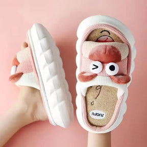 Mo Dou All Senson Designer Slippers Cute Cartoon Lovely Animals Bedroom Cotton Home Shoes Indoor Thick Sole Couples Men Women
