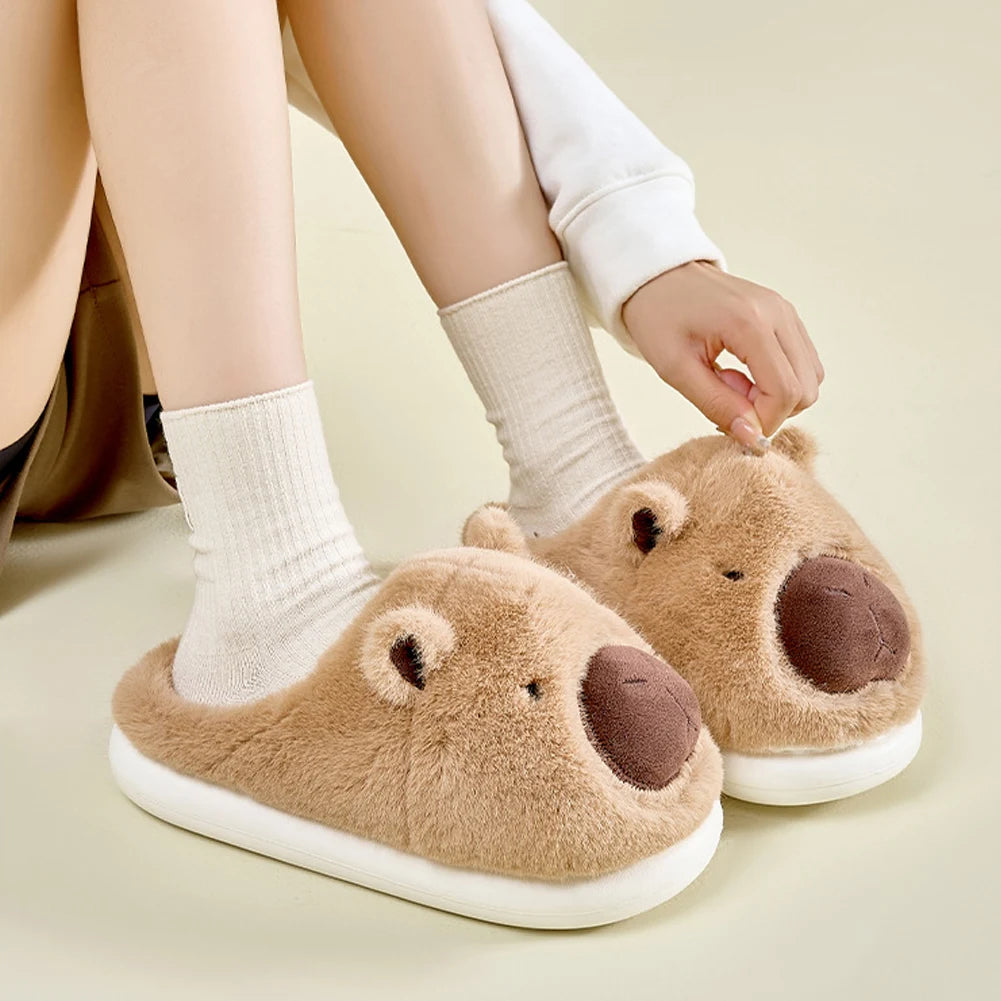 Highland Cow Capybara Plush Slippers Cartoon Capibara Cotton Shoes Comfortable Slip-on House Couple Slippers for Indoor Bedroom
