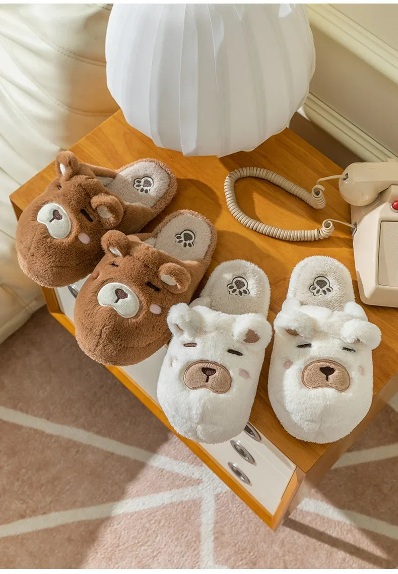 Warm Slipper House Cartoon Teddy Bear Womens Winter Plush Contton Indoor Funny Fuzzy Floor Home Room Shoes Flat Female Men Male