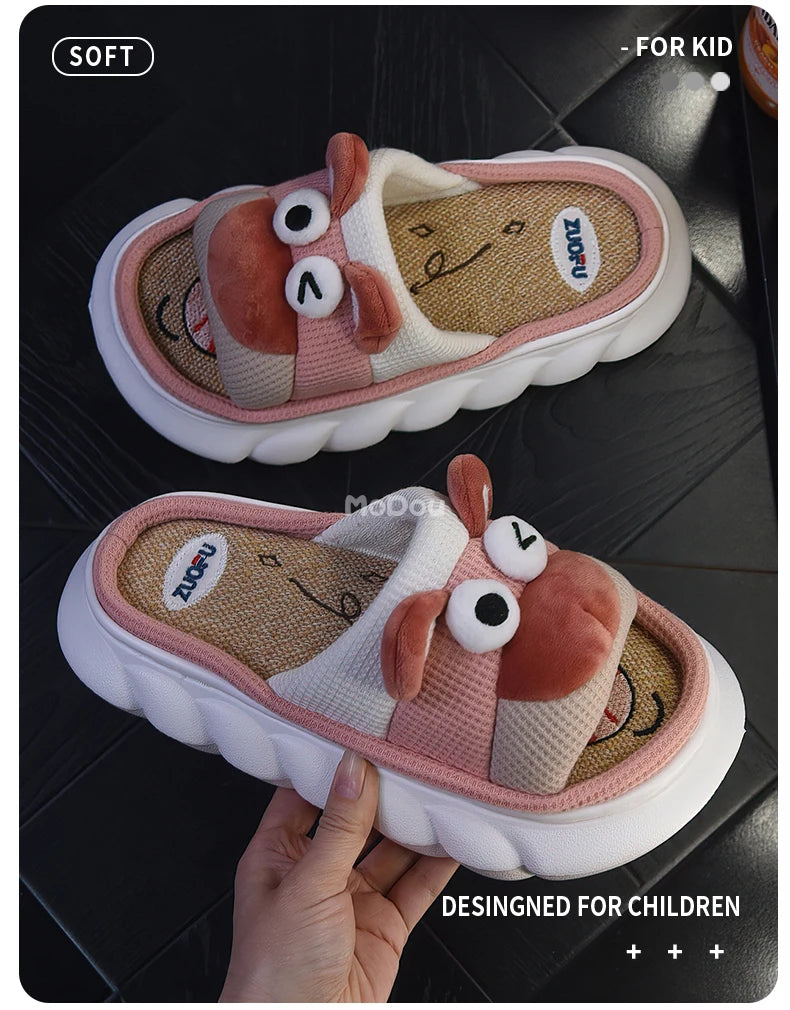 Mo Dou All Senson Designer Slippers Cute Cartoon Lovely Animals Bedroom Cotton Home Shoes Indoor Thick Sole Couples Men Women