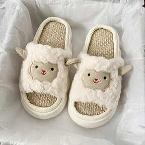Mo Dou All Senson Designer Slippers Cute Cartoon Lovely Animals Bedroom Cotton Home Shoes Indoor Thick Sole Couples Men Women