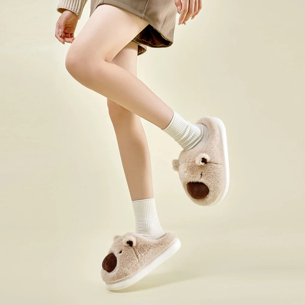 Highland Cow Capybara Plush Slippers Cartoon Capibara Cotton Shoes Comfortable Slip-on House Couple Slippers for Indoor Bedroom